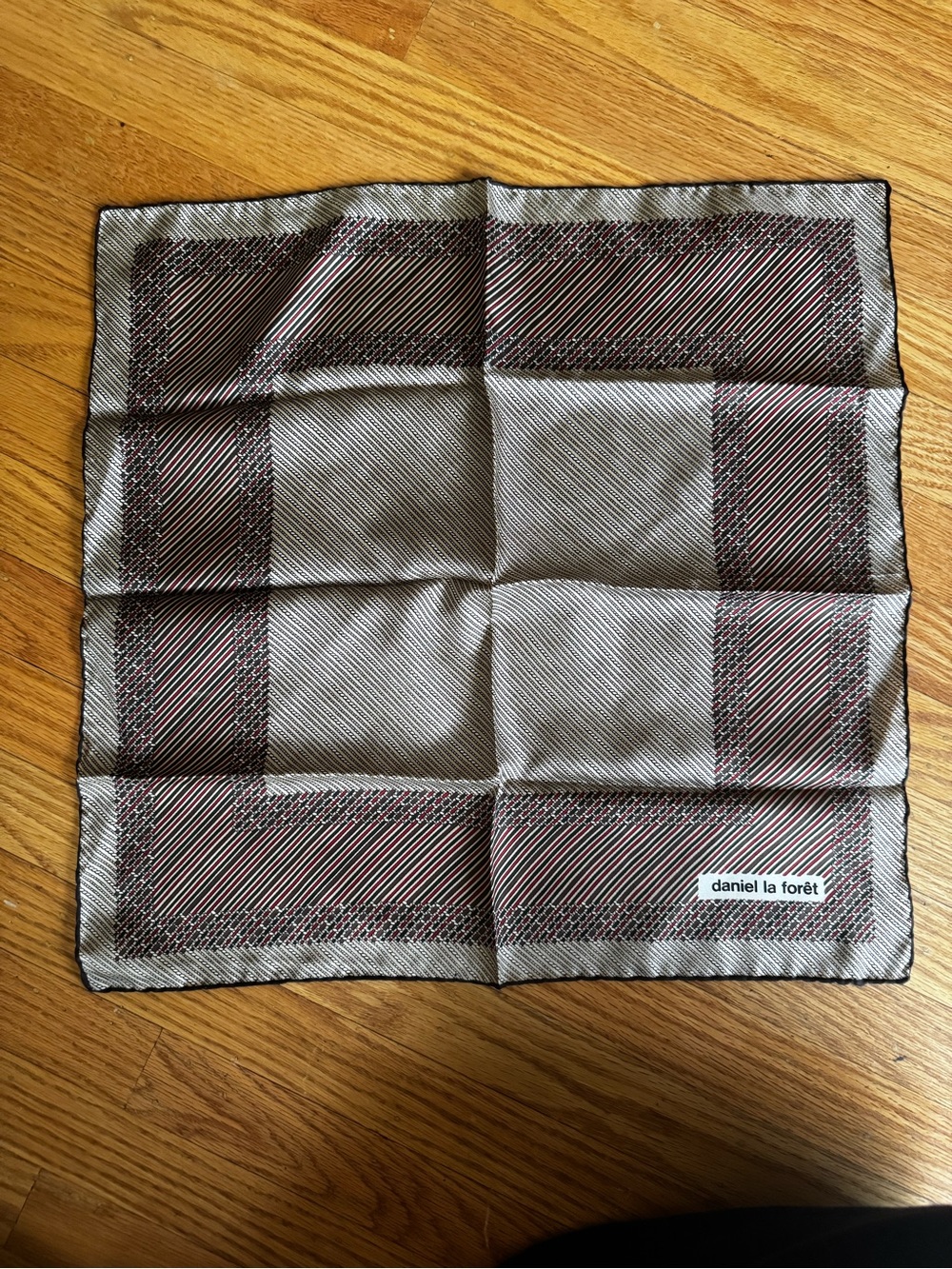 Men's Pocket Square - Gray with Red Stripe Detail